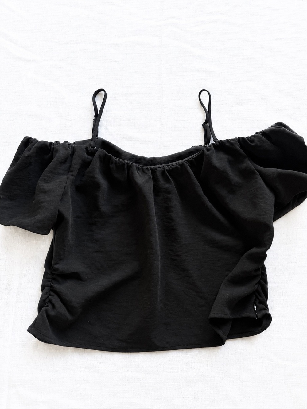 A New Day Black Off-the-Shoulder Puff Sleeve Ruched Top XL
